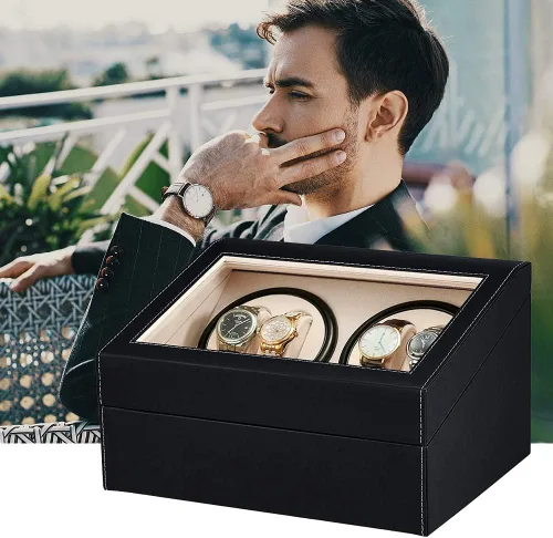 Vista 6 de J&T Technology Enrollador automático de reloj para 4 rotador de reloj + 6 almacenamiento de relojes, 2 modos de rotación, motor Mabuchi japonés