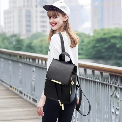 Vista 7 de Pahajim - Mochila de cuero sintético con zíper, casual, a la moda, para mujer