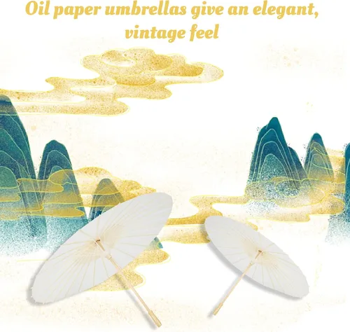 Vista 5 de Paraguas de papel paraguas aceitado de papel blanco para bricolaje arte chino paraguas de danza clásico sombrilla oriental con mango de madera