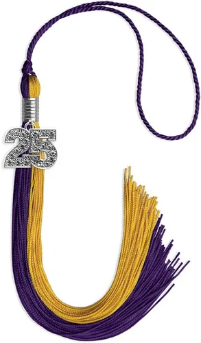 Vista 215 de Endea Graduation Borla de doble color con dije de plata brillante (negro/oro antiguo, 2025)