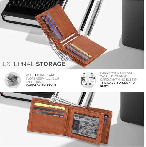 Vista 4 de Carteras RFID delgadas para hombres - Cartera de bolsillo frontal de piel genuina