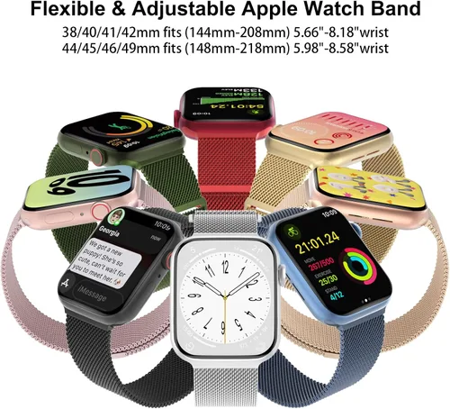 Vista 4 de 3 Pack Mesh Metal Magnetic Compatible with Apple Watch Bands Women Men A-oro rosa/negro/luz de estrellas