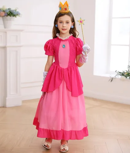 Vista 2 de iTVTi Disfraz de princesa melocotón para niñas, disfraz rosa, disfraz de Halloween, fiesta de cumpleaños