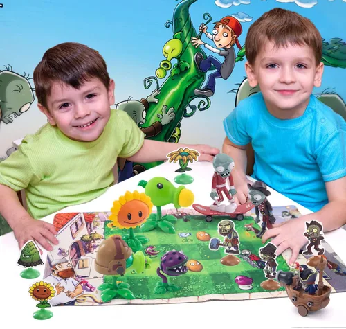 Vista 6 de Maikerry Juego de 7 figuras de PVZ con diseño de plantas, gran cumpleaños, Navidad, para niños y niñas, con mapa de campo de batalla