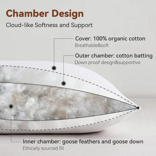 Vista 5 de Almohada de plumas de lujo tamaño estándar, almohada de cama esponjosa de calidad de hotel, almohada suave para dormir, funda de algodón orgánico