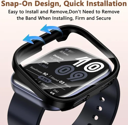 Vista 6 de Paquete de 2 fundas compatibles con Amazfit Bip 6, protector de pantalla de vidrio templado con cubierta de policarbonato duro, a prueba de golpes