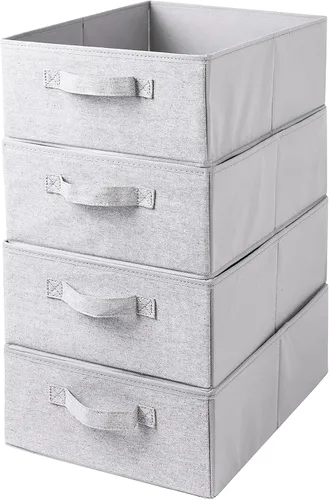 Vista 9 de Cajas de almacenamiento decorativas para organizar la ropa en un aparador, juego organizador de tela plegable con asas para ropa de cama, ropa