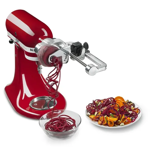 Vista 7 de KitchenAid Spiralizer Plus - Accesorio con cáscara, núcleo y rebanada, accesorio para procesador de alimentos plateado y KSM2FPA, kit de corte
