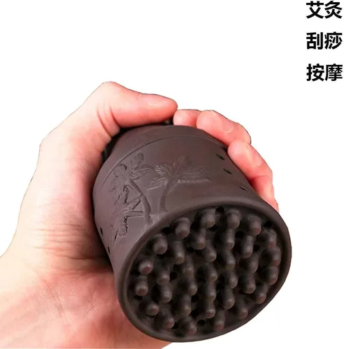 Vista 3 de Purple Sand Gua Sha Pot Mini Masaje Moxibustión Shell Moxa Herramienta