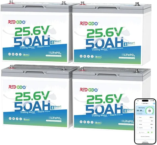 Vista 31 de Redodo LiFePO4 Batería inteligente Bluetooth 24V 50Ah TM baja temperatura, batería de litio integrada en 50Ah BMS, 10 años de vida útil, perfecta