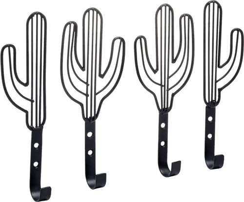 Vista 6 de MyGift Ganchos de metal negro modernos montados en la pared con alambre Saguaro Cactus formas a juego para colgar sombreros, abrigos, toallas