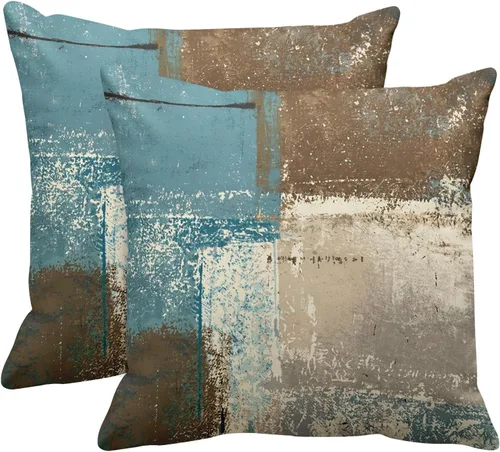 Vista 19 de Emvency Juego de 2 fundas de almohada modernas con pintura abstracta negra, blanca y gris, fundas de almohada decorativas para sofá, decoración