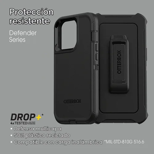 Vista 7 de OtterBox Funda para iPhone 13 Pro (solamente) Defender Series, color negro, resistente y duradero, con protección de puerto, incluye soporte de clip