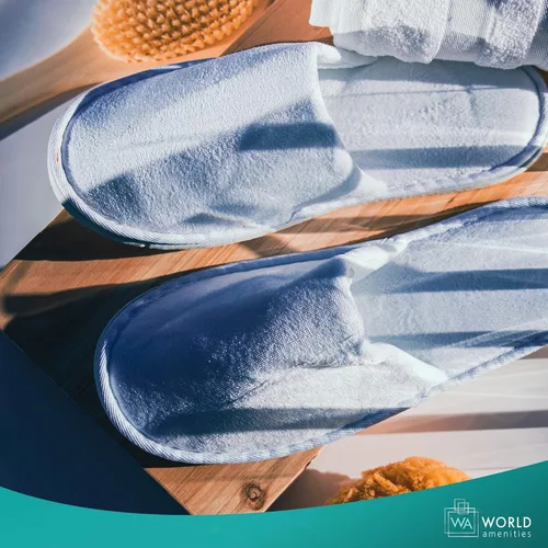Vista 6 de World Amenities Pantuflas de spa prémium unisex a granel Punta cerrada, envueltas individualmente Pantuflas de hotel