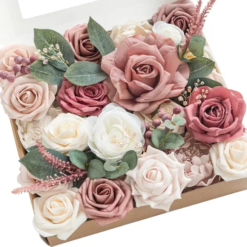 Vista 21 de Ling's moment Caja de flores artificiales de color rosa, sorbete tropical Grn-sorbete Tropical