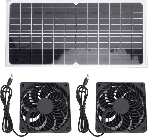 Vista 2 de Kit de ventilador de doble extractor alimentado por energía solar, circulación de aire eficiente para invernaderos, cobertizos, casas de mascotas