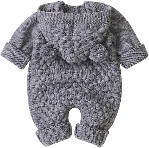 Vista 2 de Camidy Enterizo de punto para bebé niño y niña, sudadera con capucha para bebé, overol de una sola pieza, ropa exterior