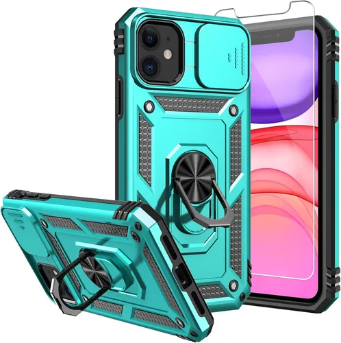 Vista 14 de Funda para iPhone 11 de 6.1 pulgadas, con protectores de pantalla y funda para cámara, [grado militar] de 16 pies. Funda a prueba de caídas con Negro
