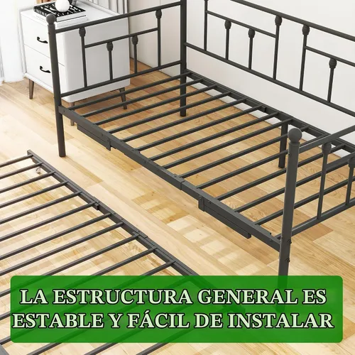 Vista 7 de HOMERECOMMEND Sofá cama doble con soporte de listones de acero nido estándar, negro