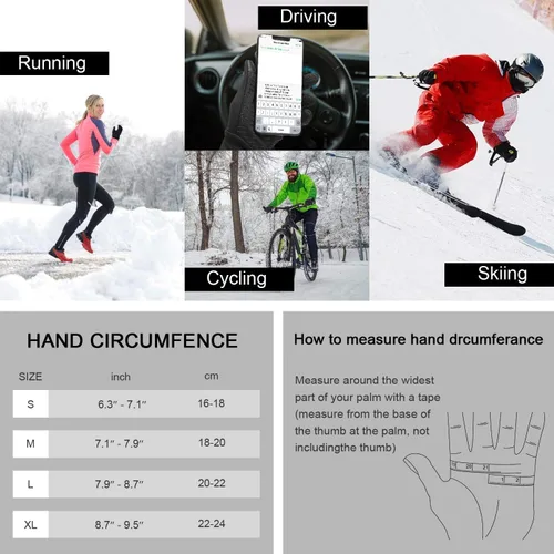 Vista 6 de Guantes de invierno para hombres y mujeres, pantalla táctil térmica, resistentes al agua, resistentes al viento, antideslizantes, calefactados