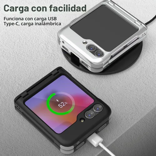 Vista 6 de para Galaxy Z Flip 5 Funda con 2 ranuras para tarjetas, funda rígida delgada y resistente con protección de bisagra, funda completa con protección