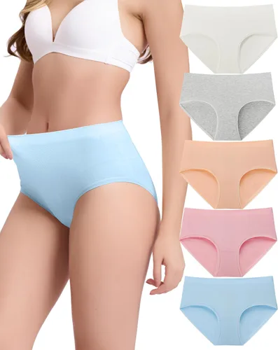 Vista 8 de BAMBOO COOL Ropa interior de mujer de cintura alta bragas sin costuras para Multicolor-5pack-cintura alta-b