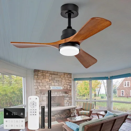Vista 10 de Ventiladores de techo de 36 pulgadas para exteriores con luces y control remoto, ventiladores de techo de madera para exteriores regulables de 3
