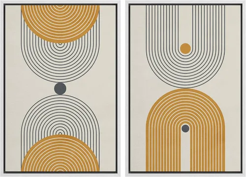 Vista 65 de IDEA4WALL Lienzo Enmarcado Impreso Arte de Pared Set Paisaje de Hojas de Palma de Selva de Mediados de Siglo Naturaleza Silvestre Ilustraciones Arte