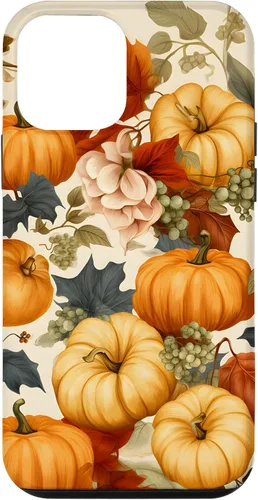 Vista 16 de Funda de estilo vintage para iPhone 16 con hojas de otoño y calabazas