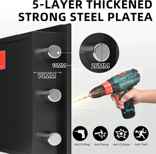 Vista 4 de Caja fuerte de 2.8 CUB para negocios, caja de seguridad electrónica con combinación digital y antipesca, caja fuerte de depósito con bolsa