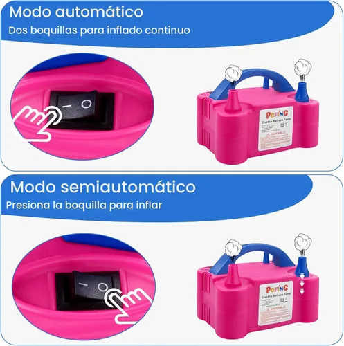 Vista 7 de PCFING Balloon Pump Electric, Portable Balloons Inflator Blower Machine with Balloon Tie Tool & Dual Nozzle