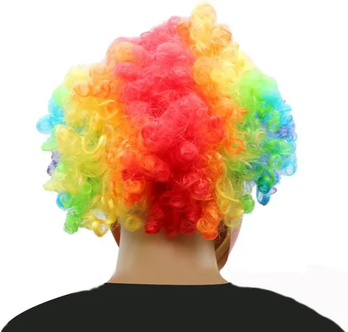 Vista 5 de Máscara de payaso de látex con pelo colorido, divertida máscara de payaso, disfraces espeluznantes para fiesta de cosplay para Halloween para adultos