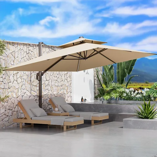 Vista 49 de Sombrilla de 10 x 13 pies para exteriores, sombrilla grande rectangular con viga voladiza, resistente, con rotación de 360°, sombrilla con Beige