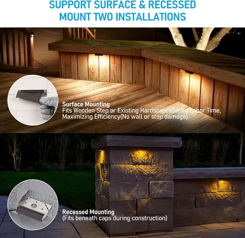Vista 3 de LEONLITE Paquete de 8 luces LED de bajo voltaje de 4 pulgadas, luces LED de pared de retención, luces LED de paisaje, 12 V AC/DC, luz de Blanco suave