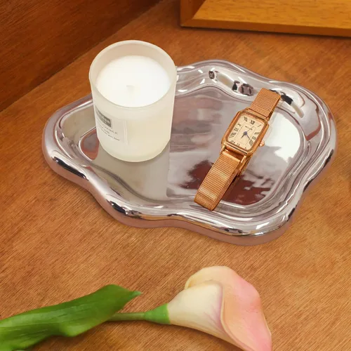 Vista 10 de CCINPPY Bandeja de cerámica para joyas y baratijas, bandeja decorativa en forma de nube para llaves para mujeres, plato porta anillos, plato bonito