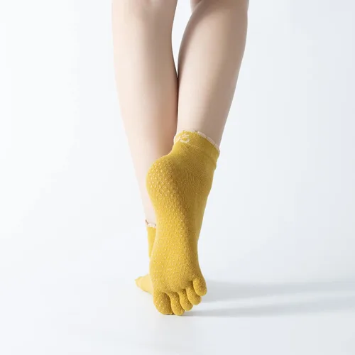 Vista 23 de Calcetines de yoga con dedos de pilates con empuñaduras para mujer, antideslizantes, acolchados, florales, calcetines tobilleros para baile de ballet