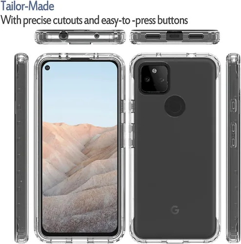 Vista 5 de Funda compatible con Google Pixel 5A 5G con protector de pantalla de vidrio templado, cuerpo completo, a prueba de golpes, transparente, flexible