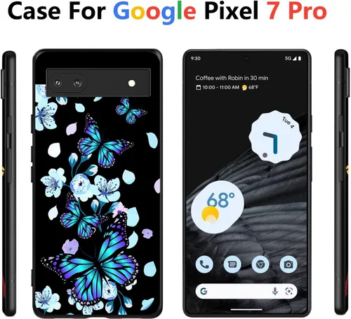 Vista 3 de Funda compatible con Google Pixel 7 Pro con diseño de flores y mariposas para niños y niñas, TPU suave, a prueba de golpes, antiarañazos, diseñada