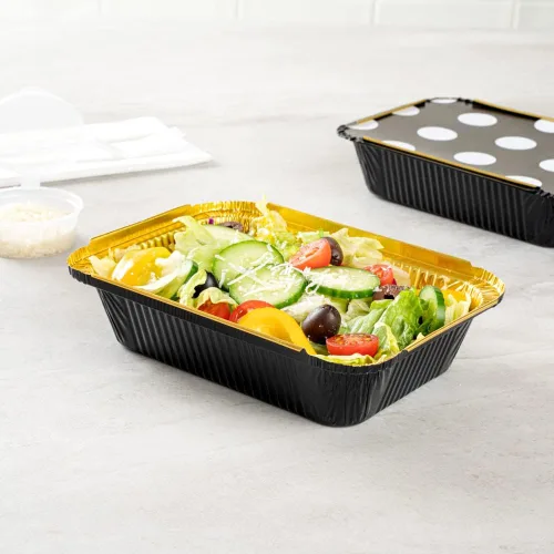 Vista 4 de Restaurantware Contenedores desechables de 16 onzas para llevar, 50 recipientes rectangulares para alimentos, con tapas de lunares, contenedores