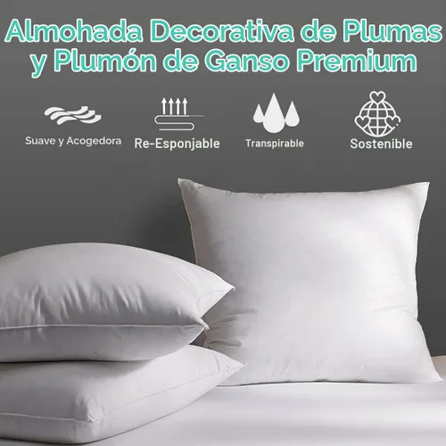 Vista 3 de APSMILE Juego de 2 rellenos de almohada de plumón orgánico de 16 x 16 pulgadas, 100 % tela de algodón, suave y esponjoso, funda de almohada Blanco