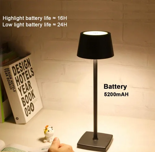 Vista 8 de Paquete de 2 lámparas de mesa LED inalámbricas recargables, lámpara de escritorio alimentada por batería de 5200 mAh, luz de metal portátil USB