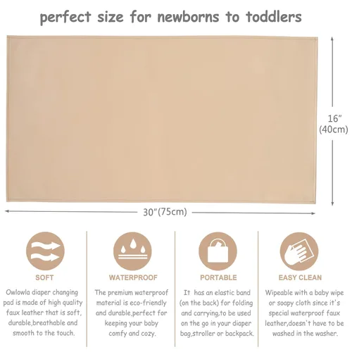 Vista 4 de Owlowla Cambiador de pañales para bebé, cambiador portátil, cambiador de viaje, para bebés y niños pequeños (beige y negro)