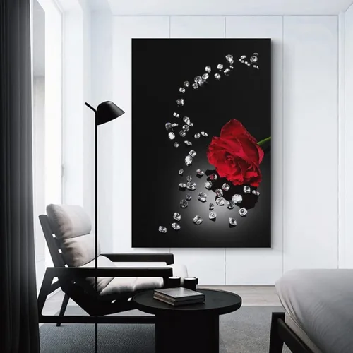 Vista 3 de Póster de rosa roja en blanco y negro, pintura en lienzo, arte de pared, sala de estar, dormitorio, decoración del hogar, mural, 12 x 18 pulgadas