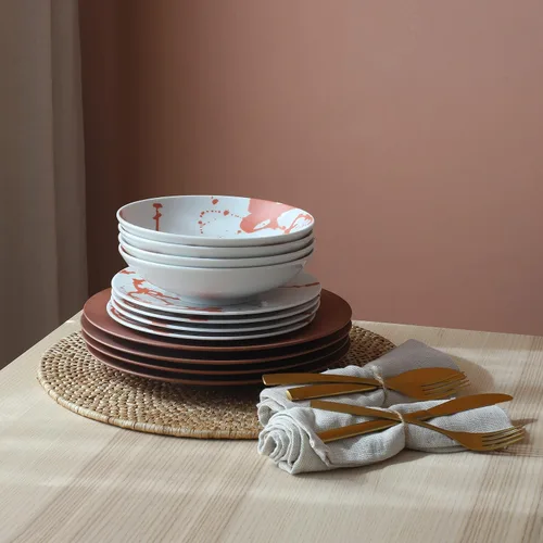 Vista 4 de Euro Ceramica Nile - Juego de vajilla de 24 piezas, servicio para 8 personas, vajilla de inspiración egipcia, color rojo, grande