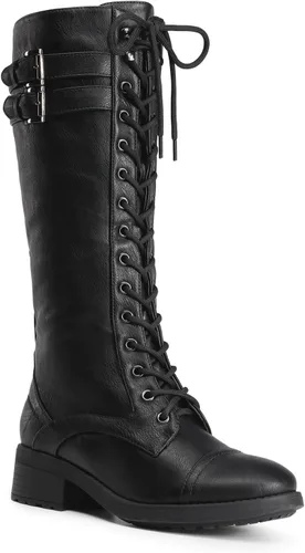 Vista 8 de DREAM PAIRS - Botas de poliuretano a la rodilla para mujer, estilo de equitación o combate