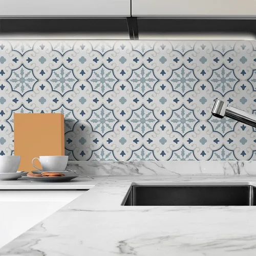 Vista 21 de 12 calcomanías de vinilo esmerilado para transferencia de salpicaduras en muro, adhesivo autoadhesivo para suelo de cocina y baño, azul español, 6 x