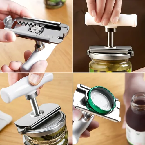Vista 4 de Abrelatas ajustable, abridor de tarros de acero inoxidable para latas de botellas de 1 a 4 pulgadas, abridor manual de latas, removedor de tapa