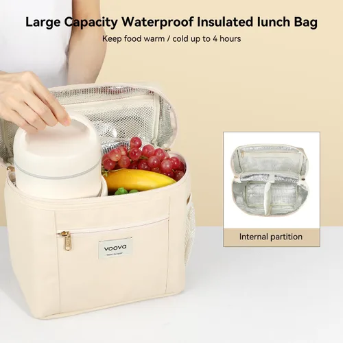 Vista 4 de Voova Lonchera térmica apilable de acero inoxidable con bolsa de almuerzo y juego de cultería para adultos, mujeres y hombres, 3 niveles a prueba