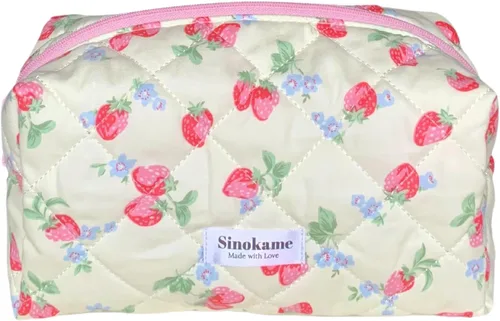 Vista 7 de SINOKAME Bolsa de maquillaje acolchada de algodón, pequeña, con lazo de coqueta, bolsa de cosméticos estética, bolsa de almacenamiento de viaje
