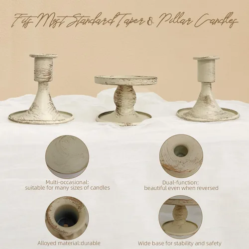Vista 4 de Unity - Portavelas de boda – Portavelas cónicos para velas de pilar, 3 piezas de metal blanco Unity Candelabros – Decoración rústica para el hogar